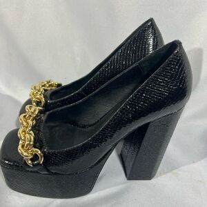 JEFFREY CAMPBELL CASEY CHAIN PLATFORM HEELS IN BLACK SNAKE SIZE 8